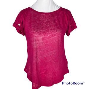 Ralph Lauren LRL Size PS Petite Linen Pink Short Sleeve Sweater lightweight